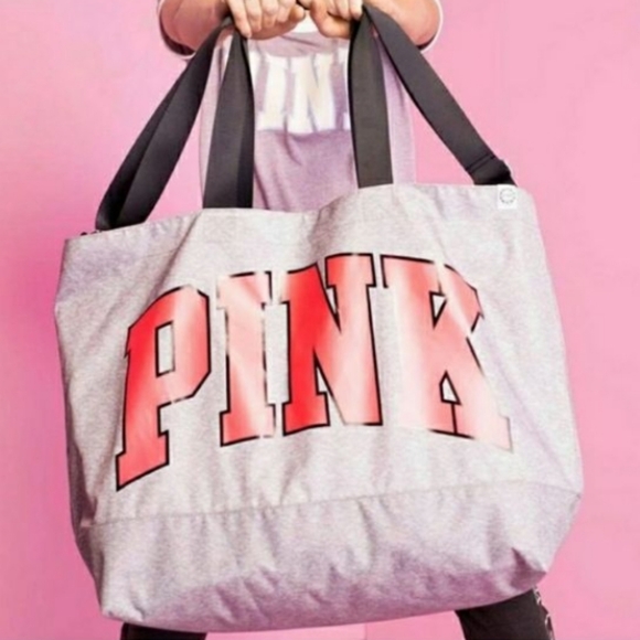 VS PINK college Duffle Bag Grey and Neon Coral/Pink Logo - Picture 3 of 9